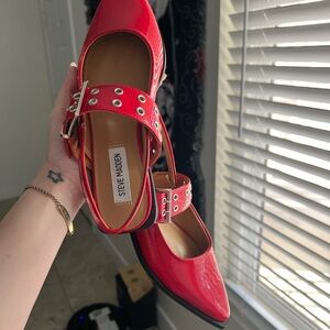Steve Madden Red Flats with Silver Accents